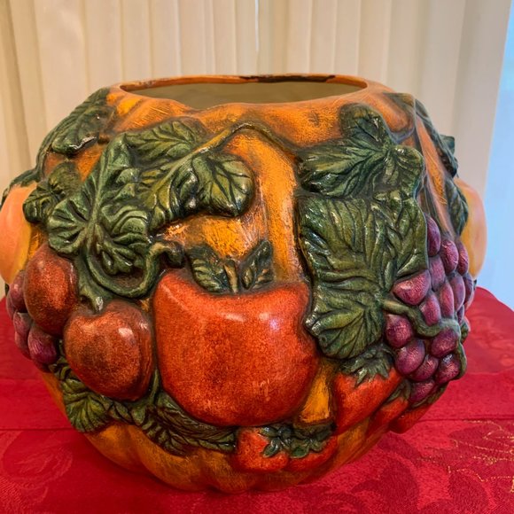 Handmade Ceramic Center Piece Fall Pumpkin with Fruit - Picture 3 of 6